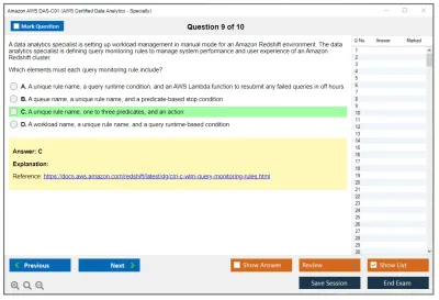 Amazon AWS DAS-C01 AWS Certified Data Analytics - Specialty Practice test exam simulator test engine exam Prep practice test questions answers Image 9