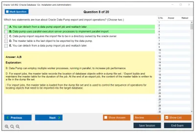Oracle 1z0-062 Oracle Database 12c: Installation and Administration Practice test exam simulator test engine exam Prep practice test questions answers Image 8