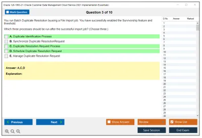 Oracle 1z0-1063-21 Oracle Customer Data Management Cloud Service 2021 Implementation Essentials Practice test exam simulator test engine exam Prep practice test questions answers Image 3