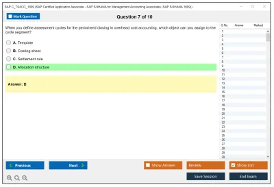 SAP C_TS4CO_1809 SAP Certified Application Associate - SAP S/4HANA for Management Accounting Associates (SAP S/4HANA 1809) Practice test exam simulator test engine exam Prep practice test questions answers Image 7