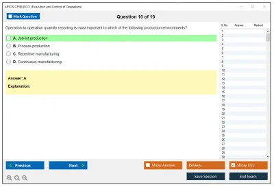 APICS CPIM-ECO Execution and Control of Operations Practice test exam simulator test engine exam Prep practice test questions answers Image 10