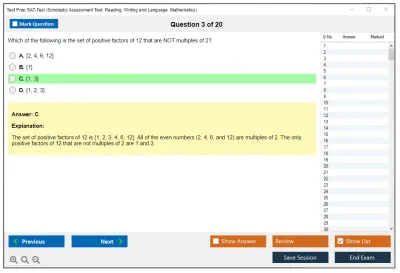 Test Prep SAT-Test Scholastic Assessment Test: Reading, Writing and Language, Mathematics Practice test exam simulator test engine exam Prep practice test questions answers Image 3