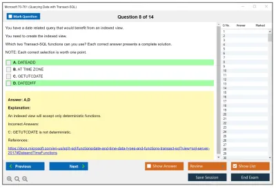 Microsoft 70-761 Querying Data with Transact-SQL Practice test exam simulator test engine exam Prep practice test questions answers Image 8