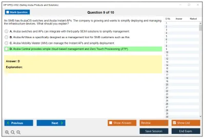 HP HPE2-W02 Selling Aruba Products and Solutions Practice test exam simulator test engine exam Prep practice test questions answers Image 9