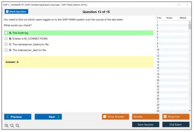 SAP C_HANAIMP151 SAP Certified Application Associate - SAP HANA (Edition 2015) Practice test exam simulator test engine exam Prep practice test questions answers Image 13