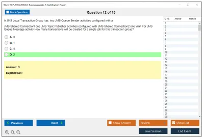 Tibco TCP-BW6 TIBCO BusinessWorks 6 Certification Exam Practice test exam simulator test engine exam Prep practice test questions answers Image 12