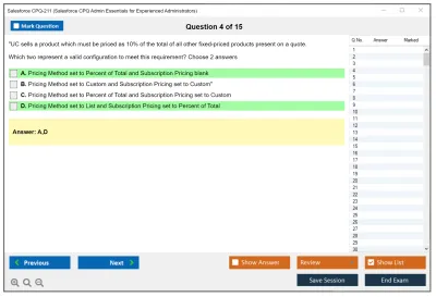 Salesforce CPQ-211 Salesforce CPQ Admin Essentials for Experienced Administrators Practice test exam simulator test engine exam Prep practice test questions answers Image 4