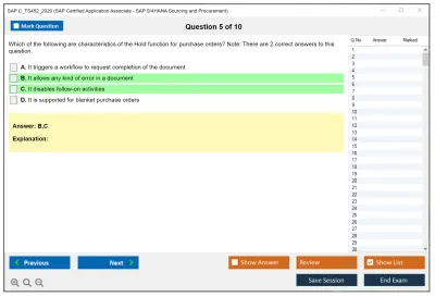 SAP C_TS452_2020 SAP Certified Application Associate - SAP S/4HANA Sourcing and Procurement Practice test exam simulator test engine exam Prep practice test questions answers Image 5