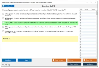 Oracle 1z0-404 Oracle Communications Session Border Controller 7 Basic Implementation Essentials Practice test exam simulator test engine exam Prep practice test questions answers Image 8