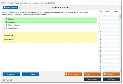 SAP C_HANADEV_17 SAP Certified Associate - Developer - SAP HANA 2.0 SPS05 Practice test exam simulator test engine exam Prep practice test questions answers Image 3