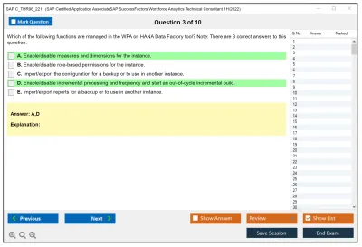 SAP C_THR96_2211 SAP Certified Application AssociateSAP SuccessFactors Workforce Analytics Technical Consultant 1H/2022 Practice test exam simulator test engine exam Prep practice test questions answers Image 3