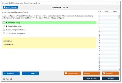 Microsoft MS-220 Troubleshooting Microsoft Exchange Online Practice test exam simulator test engine exam Prep practice test questions answers Image 7