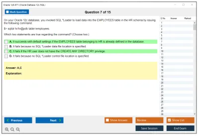 Oracle 1z0-071 Oracle Database 12c SQL Practice test exam simulator test engine exam Prep practice test questions answers Image 7