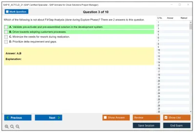 SAP E_ACTCLD_21 SAP Certified Specialist - SAP Activate for Cloud Solutions Project Manager Practice test exam simulator test engine exam Prep practice test questions answers Image 3