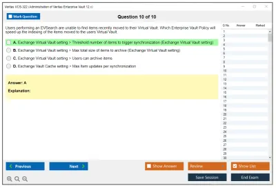 Veritas VCS-322 Administration of Veritas Enterprise Vault 12.x Practice test exam simulator test engine exam Prep practice test questions answers Image 10