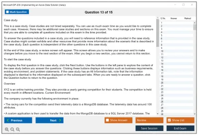 Microsoft DP-200 Implementing an Azure Data Solution  Practice test exam simulator test engine exam Prep practice test questions answers Image 13