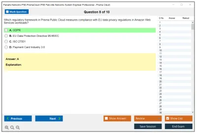Palo Alto Networks PSE-PrismaCloud PSE Palo Alto Networks System Engineer Professional - Prisma Cloud Practice test exam simulator test engine exam Prep practice test questions answers Image 8