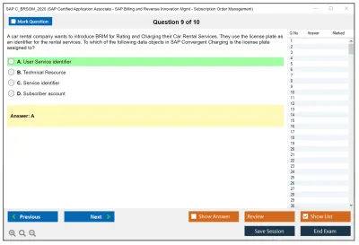 SAP C_BRSOM_2020 SAP Certified Associate - SAP Billing and Revenue Innovation Management - Subscription Order Management Practice test exam simulator test engine exam Prep practice test questions answers Image 9