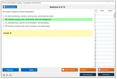 APICS CLTD Certified in Logistics, Transportation and Distribution Practice test exam simulator test engine exam Prep practice test questions answers Image 8