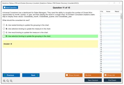Salesforce Tableau-CRM-and-Einstein-Discovery-Consultant Salesforce Tableau CRM Einstein Discovery Consultant Practice test exam simulator test engine exam Prep practice test questions answers Image 11