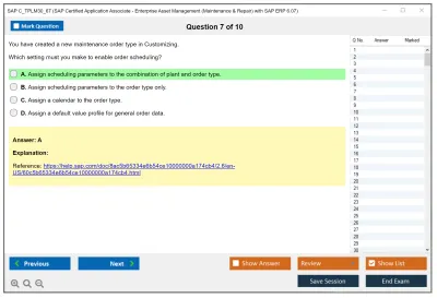 SAP C_TPLM30_67 SAP Certified Associate - SAP Maintenance & Repair with ERP 6.0 EHP7 Practice test exam simulator test engine exam Prep practice test questions answers Image 7