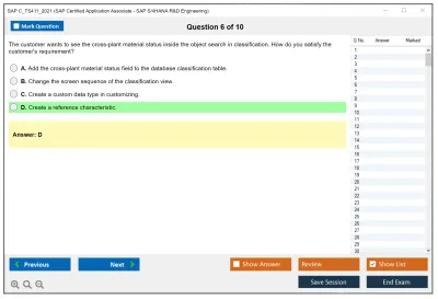 SAP C_TS411_2021 SAP Certified Application Associate - SAP S/4HANA R&D Engineering Practice test exam simulator test engine exam Prep practice test questions answers Image 6
