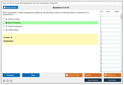 Oracle 1z0-1052-22 Oracle Talent Management Cloud 2022 Implementation Professional Practice test exam simulator test engine exam Prep practice test questions answers Image 6