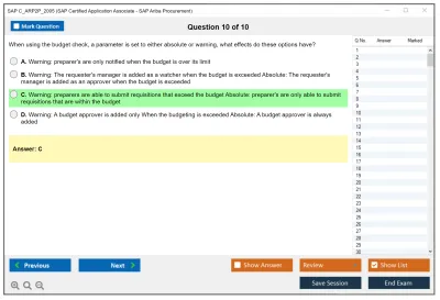SAP C_ARP2P_2005 SAP Certified Application Associate - SAP Ariba Procurement Practice test exam simulator test engine exam Prep practice test questions answers Image 10