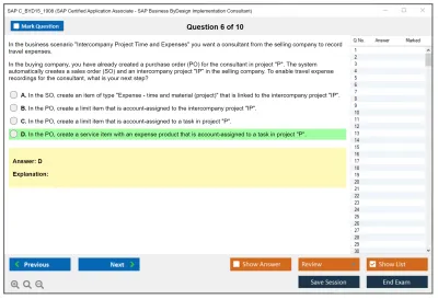 SAP C_BYD15_1908 SAP Certified Associate - SAP Business ByDesign Implementation Consultant Practice test exam simulator test engine exam Prep practice test questions answers Image 6
