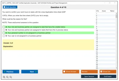SAP C_S4PPM_1909 SAP Certified Application Associate - SAP S/4HANA Portfolio and Project Management Practice test exam simulator test engine exam Prep practice test questions answers Image 4