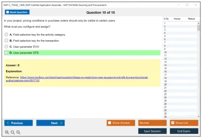 SAP C_TS452_1909 SAP Certified Application Associate - SAP S/4HANA Sourcing and Procurement Practice test exam simulator test engine exam Prep practice test questions answers Image 10