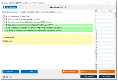 Oracle 1z0-238 Oracle EBS R12: Install, Patch and Maintain Applications Practice test exam simulator test engine exam Prep practice test questions answers Image 5