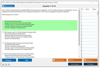 SAP C_HRHFC_2211 SAP Certified Integration AssociateSAP SuccessFactors Full Cloud/Core Hybrid 1H/2022 Practice test exam simulator test engine exam Prep practice test questions answers Image 7