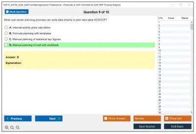 SAP P_S4FIN_2020 SAP Certified Application Professional - Financials in SAP S/4HANA for SAP ERP Finance Experts Practice test exam simulator test engine exam Prep practice test questions answers Image 9