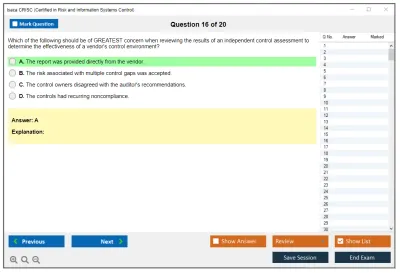 Isaca CRISC Certified in Risk and Information Systems Control Practice test exam simulator test engine exam Prep practice test questions answers Image 16