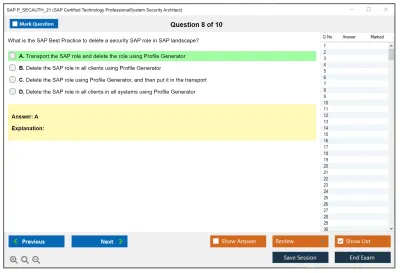 SAP P_SECAUTH_21 SAP Certified Technology ProfessionalSystem Security Architect Practice test exam simulator test engine exam Prep practice test questions answers Image 8