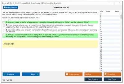 Oracle 1z0-1054-21 Oracle Financials Cloud: General Ledger 2021 Implementation Essentials Practice test exam simulator test engine exam Prep practice test questions answers Image 5