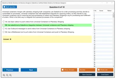 Salesforce Mobile-Solutions-Architecture-Designer Salesforce Certified Mobile Solutions Architecture Designer Practice test exam simulator test engine exam Prep practice test questions answers Image 6