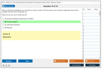 SAP C_THR92_2211 SAP Certified Application AssociateSAP SuccessFactors People Analytics: Reporting 1H/2022 Practice test exam simulator test engine exam Prep practice test questions answers Image 10