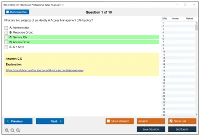 IBM C1000-101 IBM Cloud Professional Sales Engineer v1 Practice test exam simulator test engine exam Prep practice test questions answers Image 1
