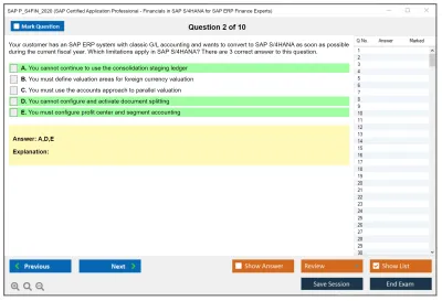 SAP P_S4FIN_2020 SAP Certified Application Professional - Financials in SAP S/4HANA for SAP ERP Finance Experts Practice test exam simulator test engine exam Prep practice test questions answers Image 2