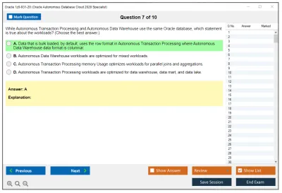 Oracle 1z0-931-20 Oracle Autonomous Database Cloud 2020 Specialist Practice test exam simulator test engine exam Prep practice test questions answers Image 7