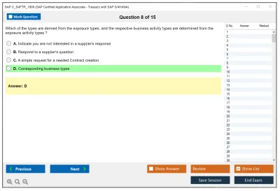 SAP C_S4FTR_1809 SAP Certified Application Associate - Treasury with SAP S/4HANA Practice test exam simulator test engine exam Prep practice test questions answers Image 8