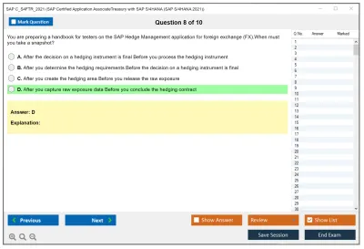 SAP C_S4FTR_2021 SAP Certified Application AssociateTreasury with SAP S/4HANA (SAP S/4HANA 2021) Practice test exam simulator test engine exam Prep practice test questions answers Image 8