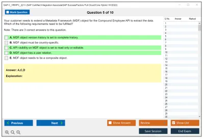 SAP C_HRHFC_2211 SAP Certified Integration AssociateSAP SuccessFactors Full Cloud/Core Hybrid 1H/2022 Practice test exam simulator test engine exam Prep practice test questions answers Image 5