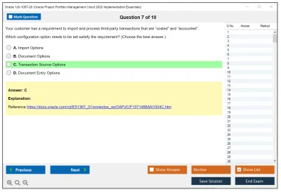 Oracle 1z0-1057-20 Oracle Project Portfolio Management Cloud 2020 Implementation Essentials Practice test exam simulator test engine exam Prep practice test questions answers Image 7