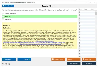 Esri EGMP2201 Enterprise Geodata Management Professional 2201 Practice test exam simulator test engine exam Prep practice test questions answers Image 10