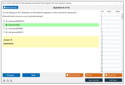 SAP C_ARCIG_2302 SAP Certified Application AssociateSAP Ariba Integration with Cloud Integration Gateway Practice test exam simulator test engine exam Prep practice test questions answers Image 6