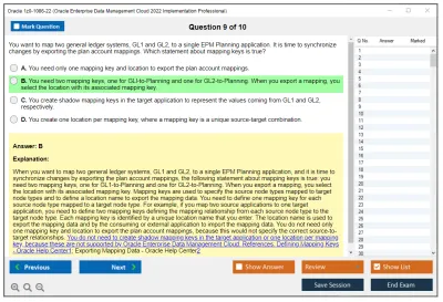 Oracle 1z0-1086-22 Oracle Enterprise Data Management Cloud 2022 Implementation Professional Practice test exam simulator test engine exam Prep practice test questions answers Image 9