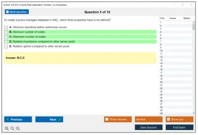 Oracle 1z0-432 Oracle Real Application Clusters 12c Essentials Practice test exam simulator test engine exam Prep practice test questions answers Image 5